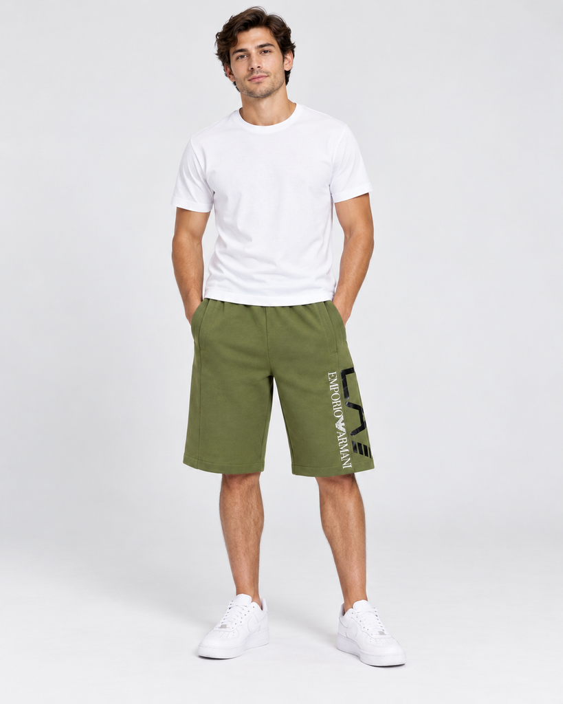 [B139] EA7 Emporio Armani Men’s Big Logo Shorts – Olive Green