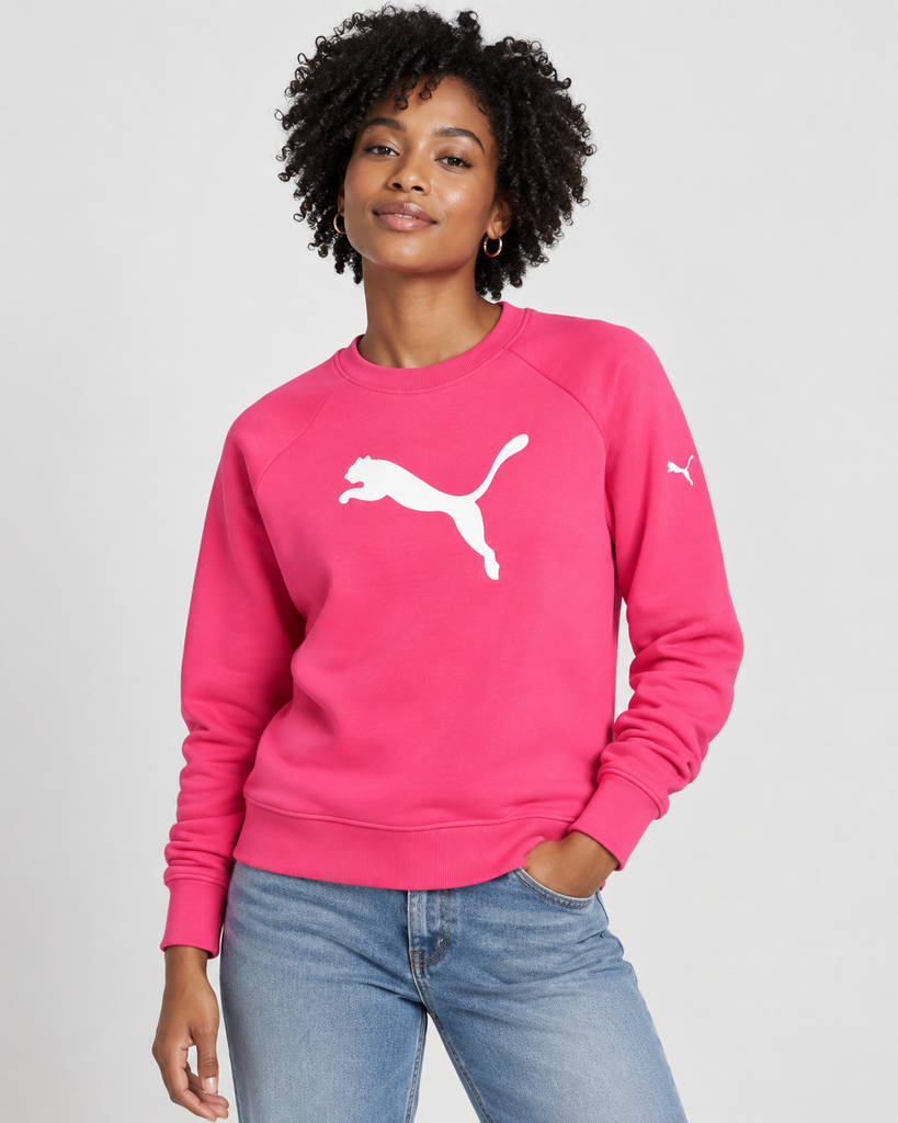 Puma Women’s Logo Pullover Sweatshirt – Pink | XS