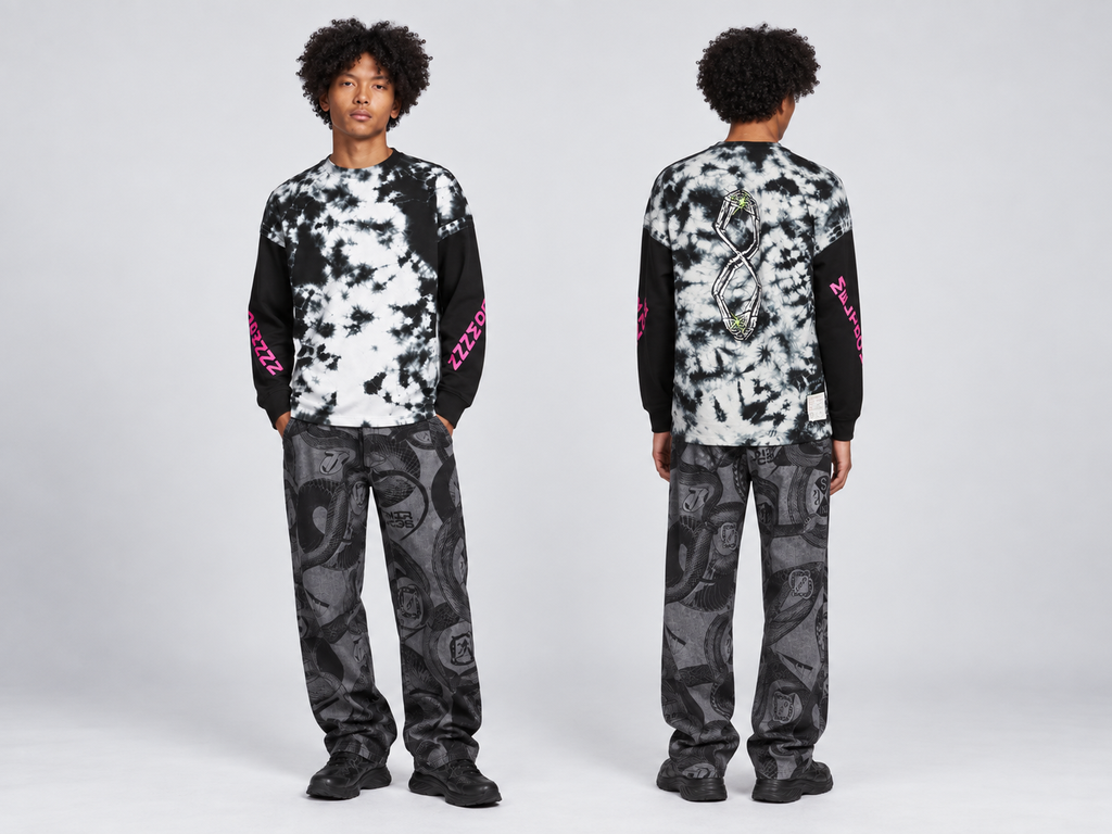 Diesel Men’s Tie-Dye Graphic Pullover – Black/White | XL