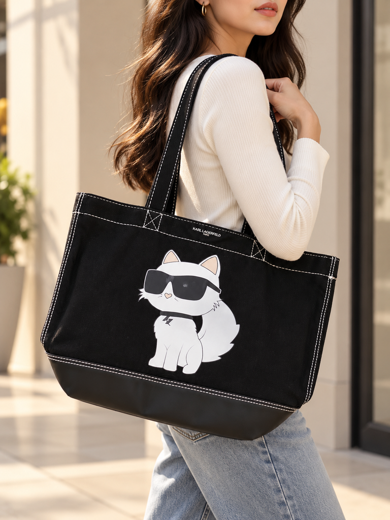 Karl Lagerfeld Paris Cannes Emoji Print Tote Bag – Black