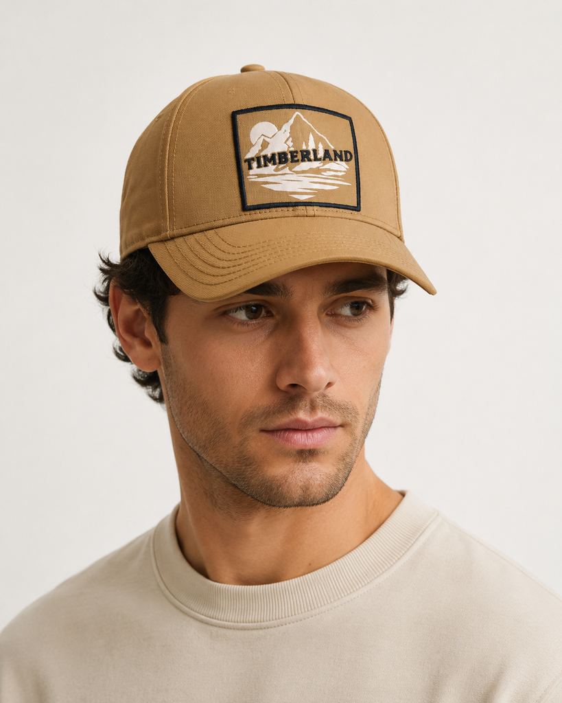 [B132] Timberland Graphic Patch Snapback Cap – Brown